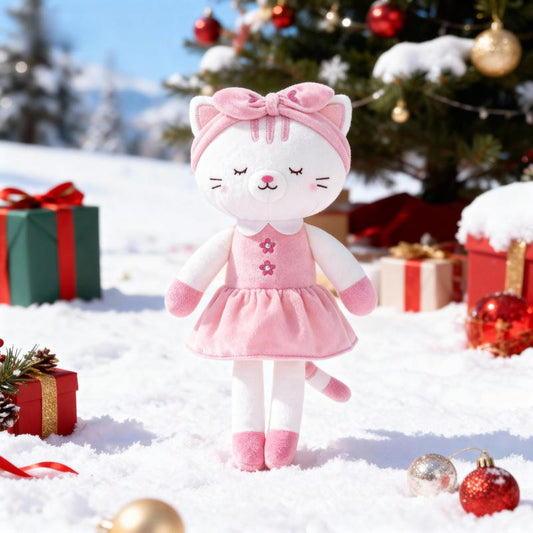 Lazada Christmas Plush Cat Doll Soft 15'' Stuffed Animal Toy for Baby Girls, Adorable Holiday Gift for Xmas and Birthday, Cozy Cuddle Toy for Kids